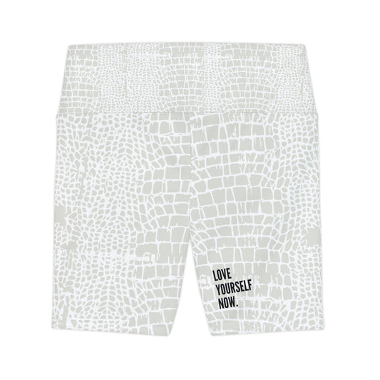 Cream Python High Waisted Workout Shorts