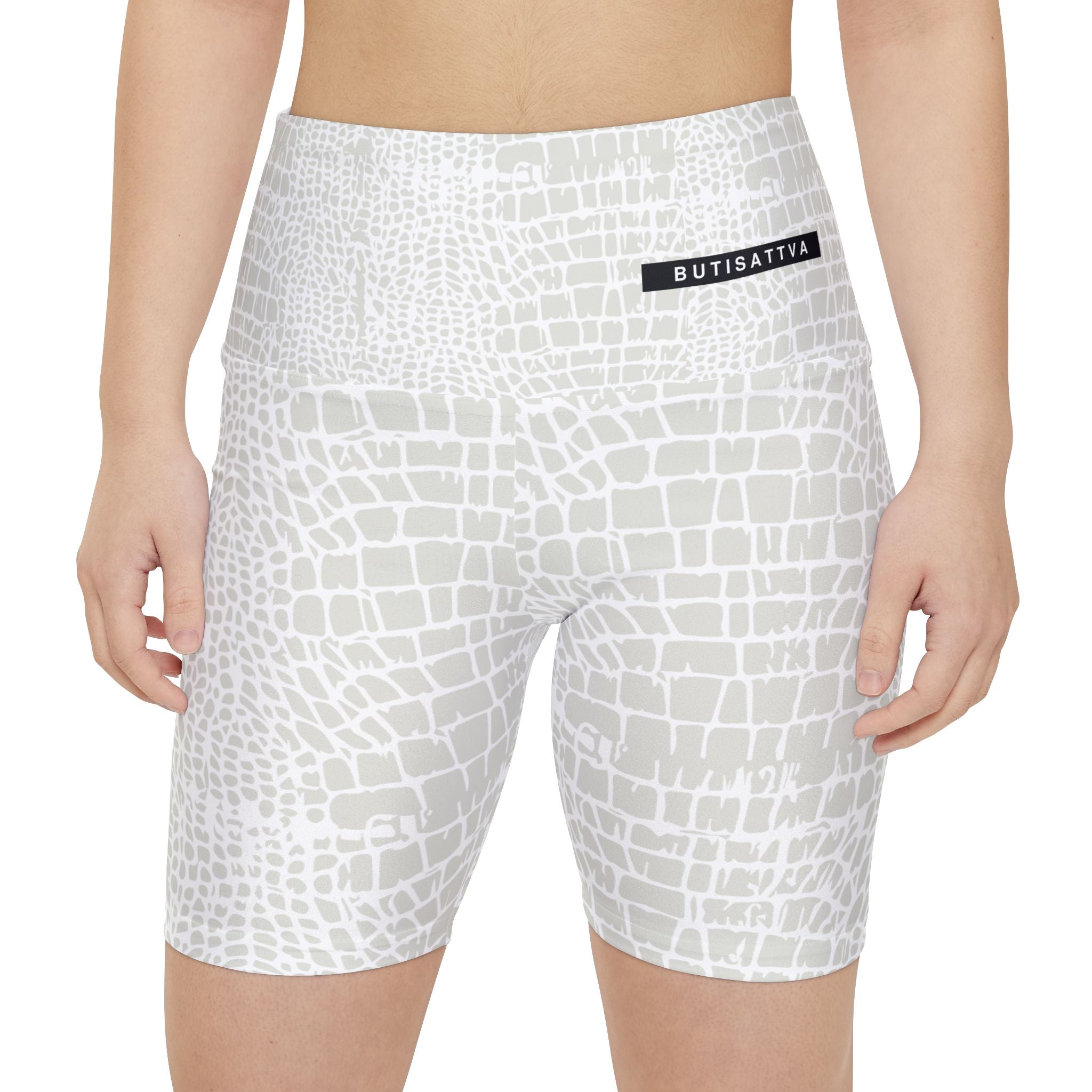 Cream Python High Waisted Workout Shorts